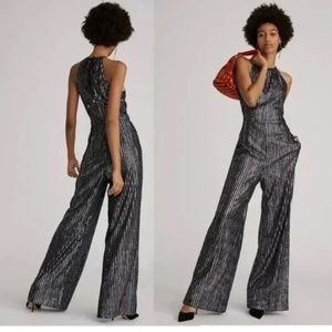 NWT Anthropologie Maeve Jumpsuit Black Metallic Multicolor 12